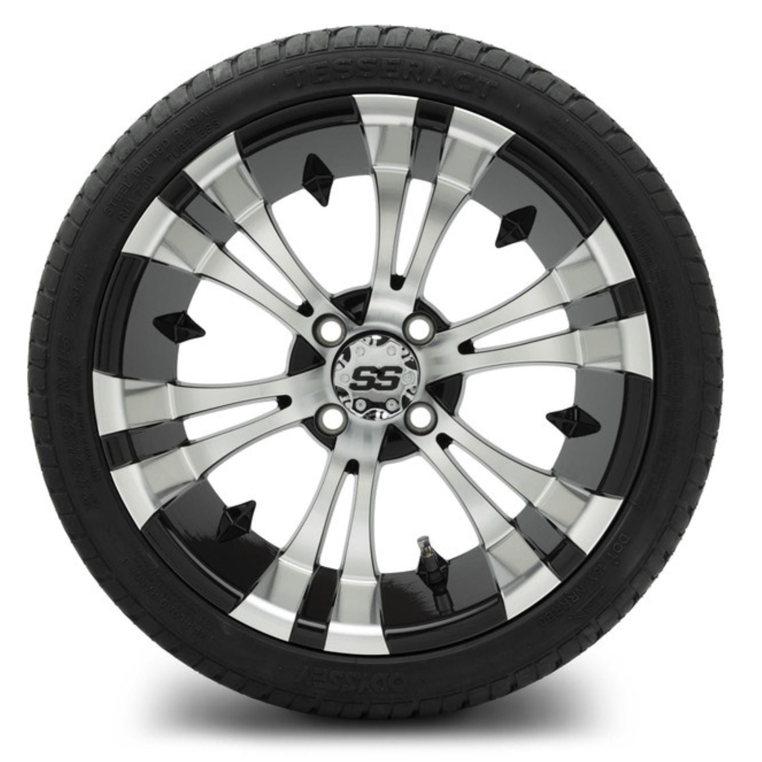 MODZ® 15" Vampire Machined Black Wheels & Street Tires Combo (Odyssey Tesseract Steel-Belted Radial 215/35-R15)