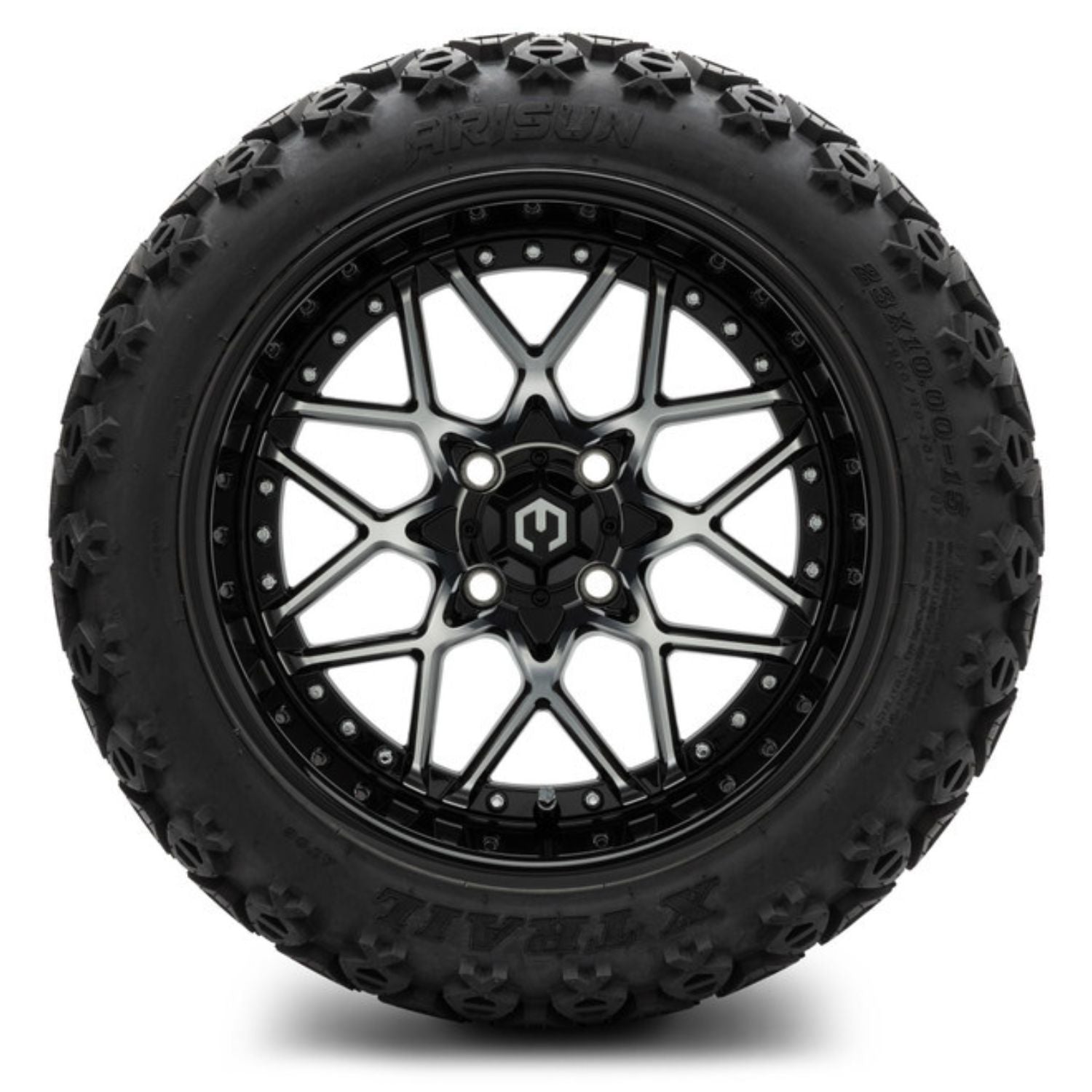 MODZ® 15" Formula Machined Black Wheels & Off-Road Tires Combo (Arisun X-Trail All-Terrain 23x10-15)