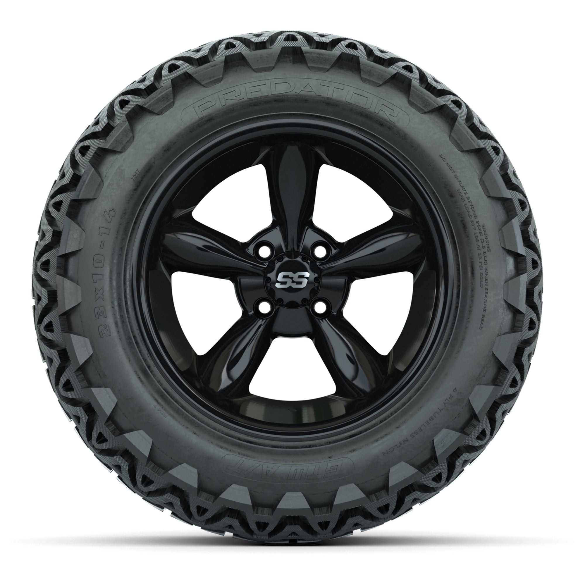 Set of (4) 14 in GTW Godfather Wheels with 23x10-14 GTW Pred - 3/4 view