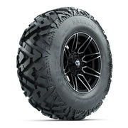 GTW® Stealth Black/Machined 12 in Wheels with 25X10-12 Barrage Mud Tires – Full Set