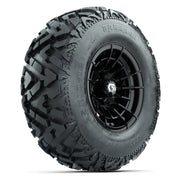 GTW® Boost Gloss Black 12 in Wheels with 25X10-12 Barrage Mud Tires – Full Set