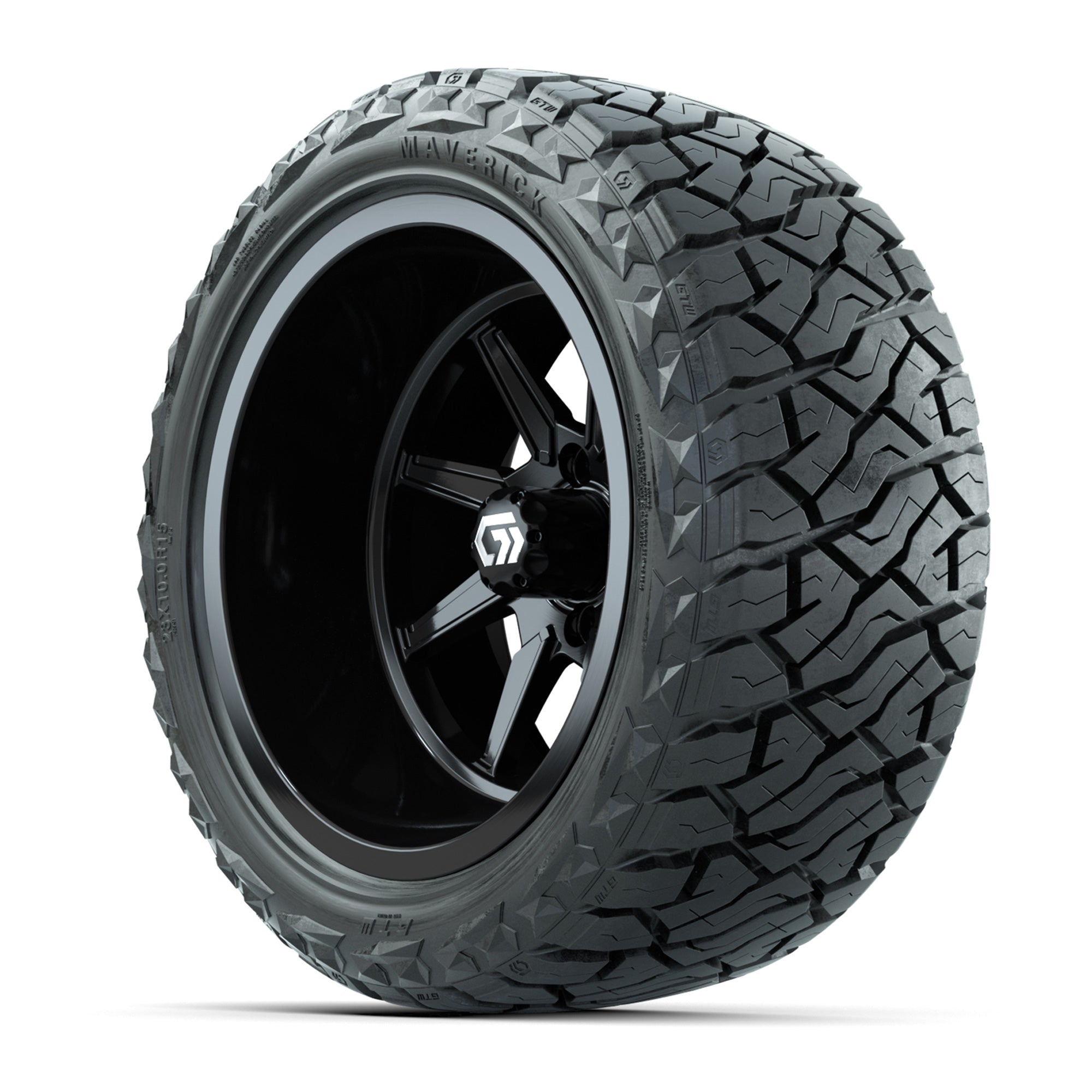 GTW Reaper Gloss Black 15 in Wheels with 23X10-R15 Maverick Steel Belted Radial All-Terrain Tires – Full Set