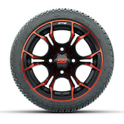 GTW® Spyder Black/Red 12 in Wheels with 205/30-12 Fusion Street Tires – Full Set