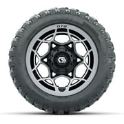 GTW® Nexus Black with Silver Face 12 in Wheels with 22X11-R12 Nomad Steel Belt Radial All-Terrain Tires – Full Set