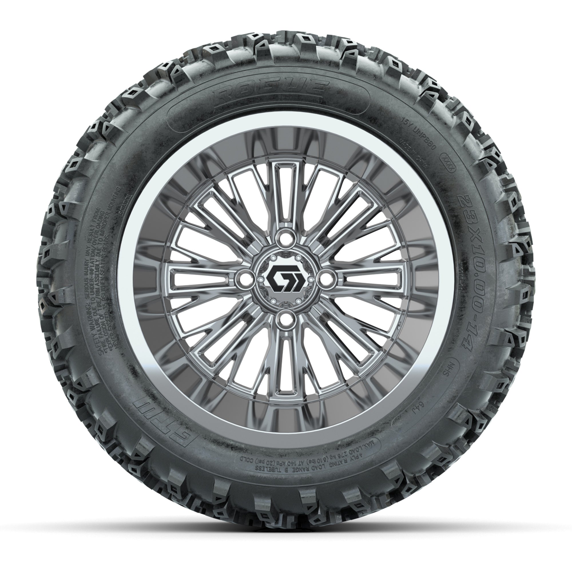 GTW Viper Chrome 14 in Wheels with 23X10-R14 Rogue All-Terrain Tires – Full Set