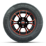 GTW® Spyder Black/Red 12 in Wheels with 255/55-R12 Fusion GTR Steel Belt Radial Street Tires – Full Set