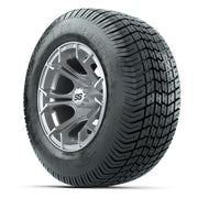 GTW® Spyder Silver Brush 12 in Wheels with 255/50-12 Excel Classic Street Tires – Full Set