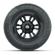 GTW® Shogun Gloss Black 12 in Wheels with 255/55-R12 Fusion GTR Steel Belt Radial Street Tires – Full Set