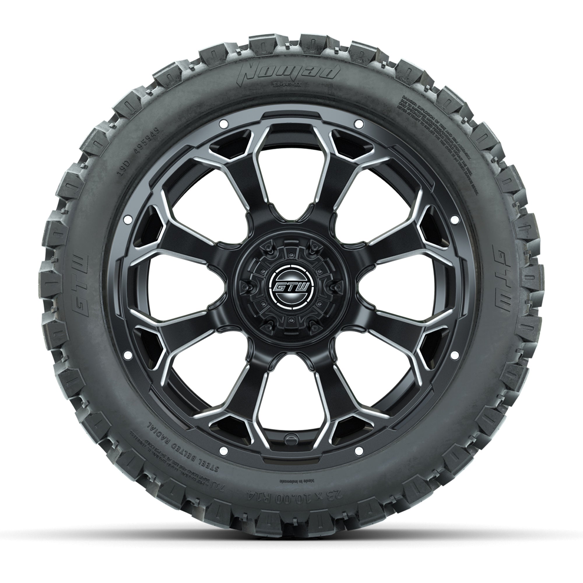 Set of (4) 14 in GTW Raven Wheels with 23x10-14 GTW Nomad Al - 3/4 view
