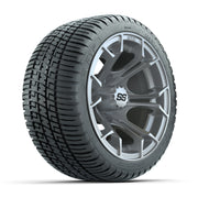 GTW® Spyder Silver Brush 12 in Wheels with 205/30-12 Fusion Street Tires – Full Set