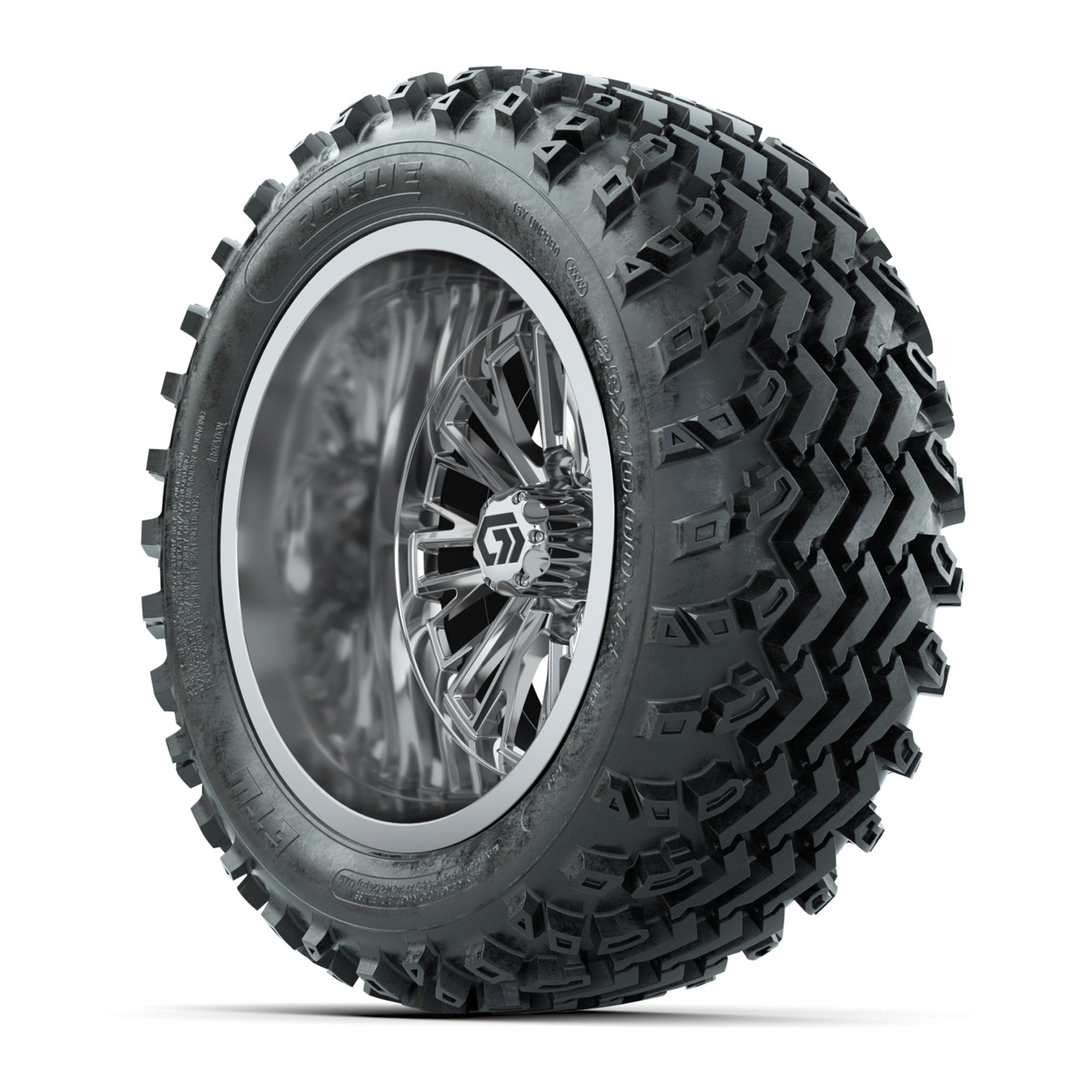 GTW Viper Chrome 14 in Wheels with 23X10-R14 Rogue All-Terrain Tires – Full Set