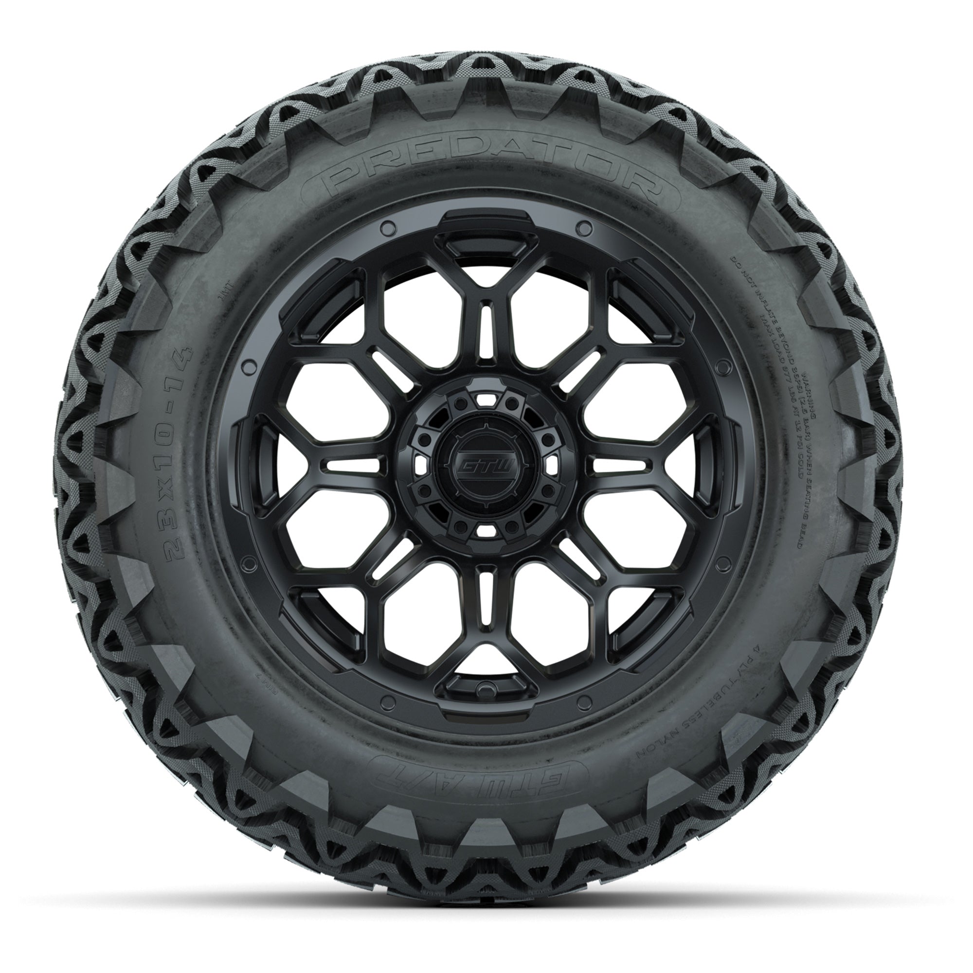 Set of (4) 14 in GTW Bravo Wheels with 23x10-14 GTW Predator - 3/4 view