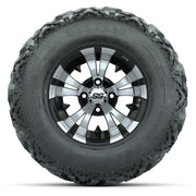 GTW® Vampire Black/Machined 12 in Wheels with 25X10-12 Barrage Mud Tires – Full Set