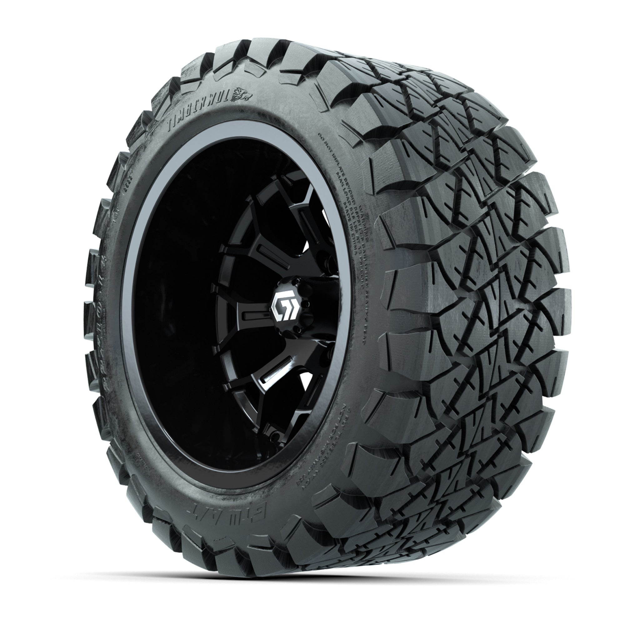 GTW Assault Gloss Black 14 in Wheels with 22X10-14 Timberwolf All-Terrain Tires – Full Set