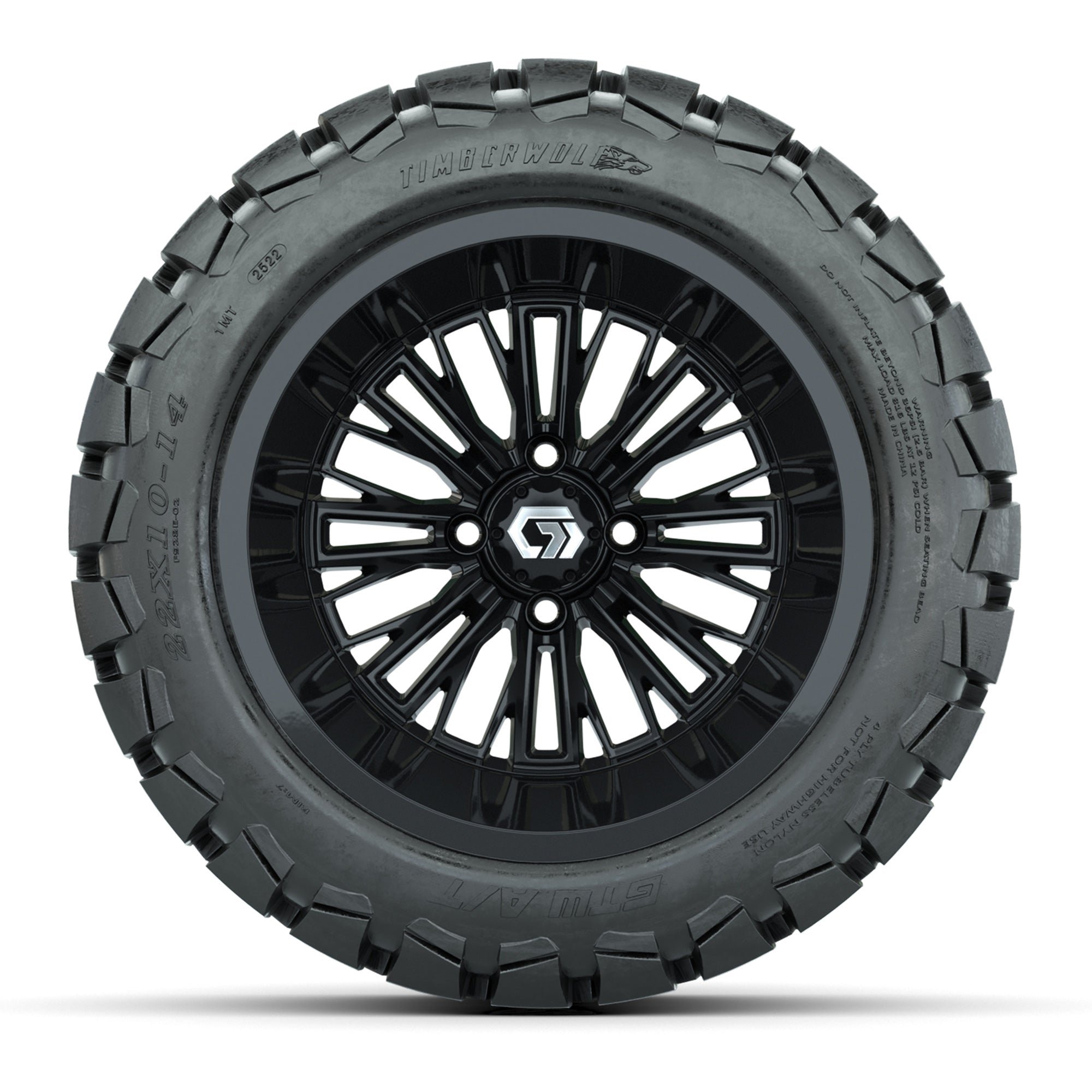GTW Viper Gloss Black 14 in Wheels with 22X10-14 Timberwolf All-Terrain Tires – Full Set