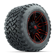 GTW® Stealth Red/Machined 12 in Wheels with 20X10-12 Nomad Steel Belt Radial All-Terrain Tires – Full Set