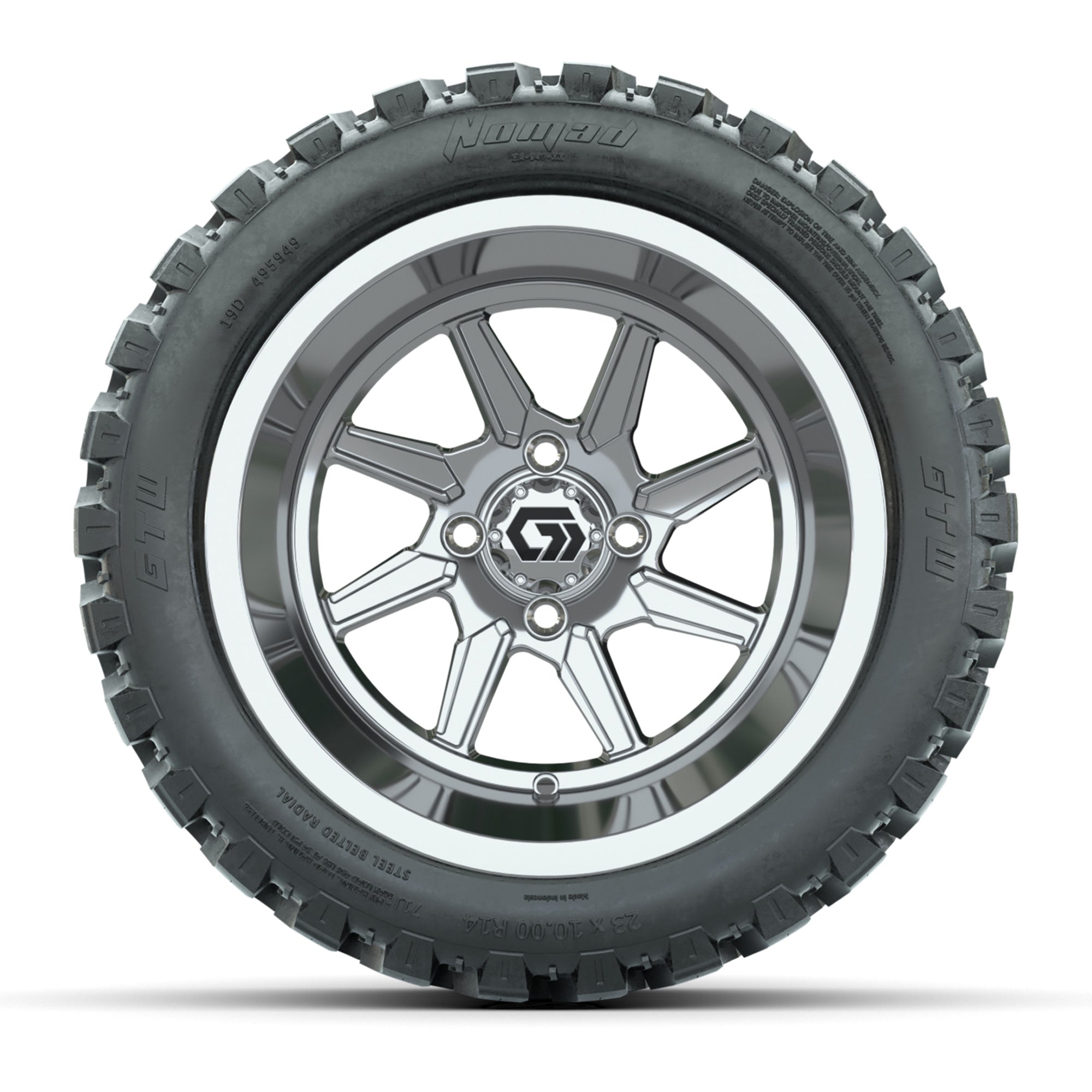 GTW Reaper Chrome 14 in Wheels with 23X10-R14 Nomad Steel Belt Radial All-Terrain Tires – Full Set