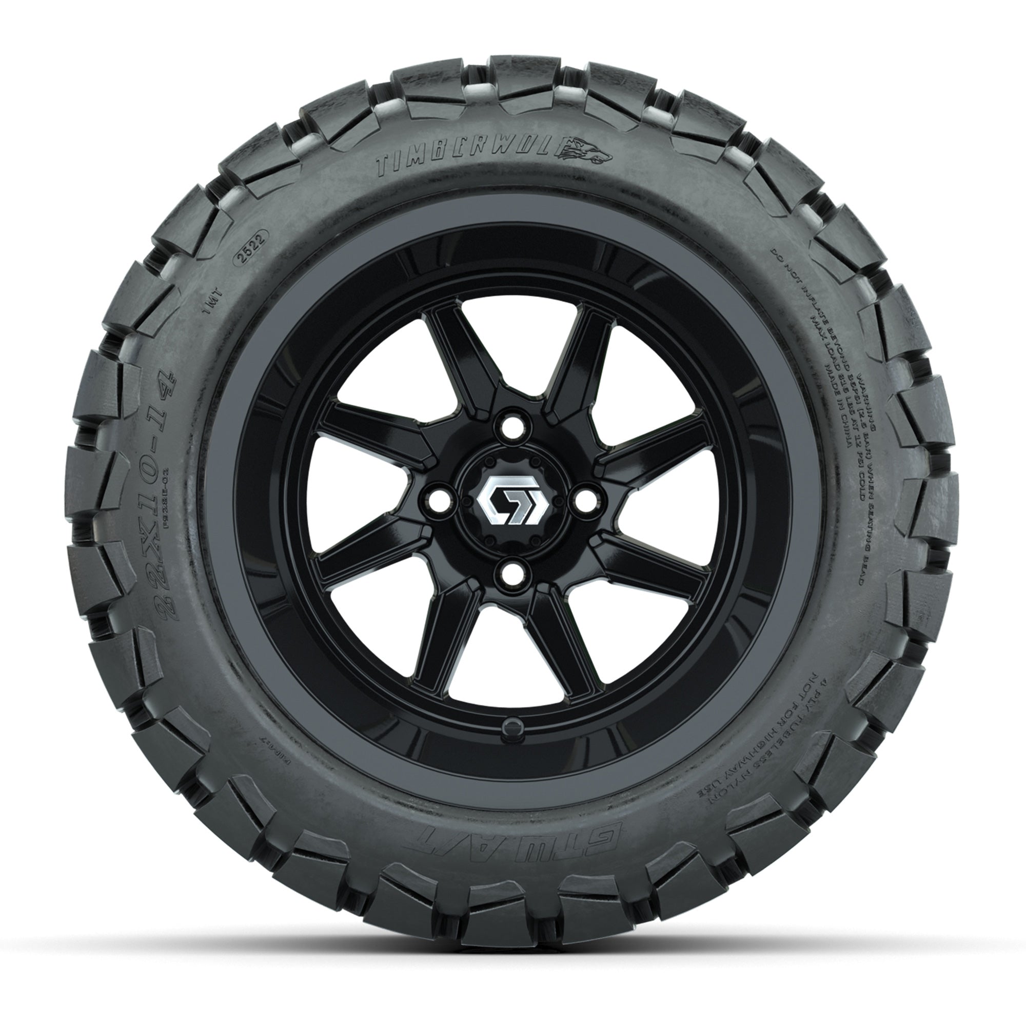 GTW Reaper Gloss Black 14 in Wheels with 22X10-14 Timberwolf All-Terrain Tires – Full Set