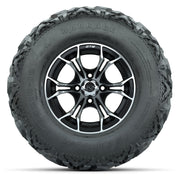GTW® Spyder Black/Machined 12 in Wheels with 25X10-12 Barrage Mud Tires – Full Set