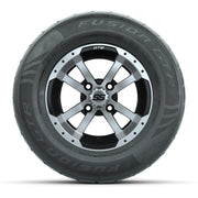 GTW® Storm Trooper Black/Machined 12 in Wheels with 255/55-R12 Fusion GTR Steel Belt Radial Street Tires – Full Set