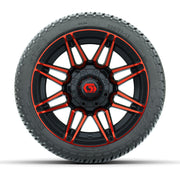 GTW® Stealth Red/Machined 12 in Wheels with 205/30-12 Fusion Street Tires – Full Set