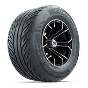 GTW® Spyder Black/Machined 12 in Wheels with 255/55-R12 Fusion GTR Steel Belt Radial Street Tires – Full Set