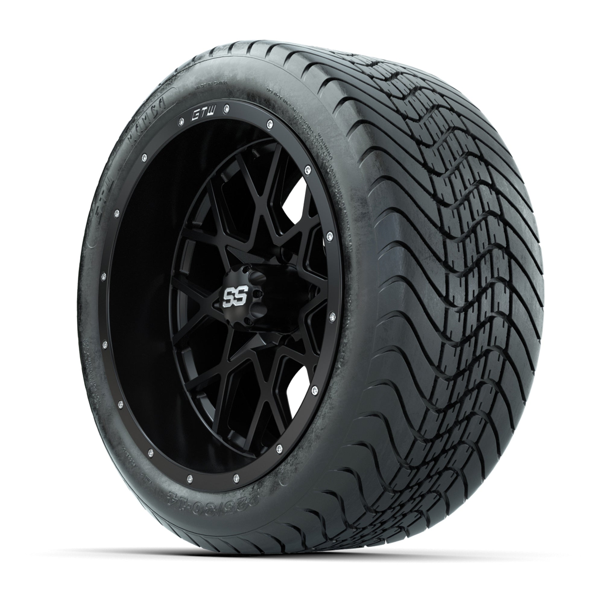 Set of (4) 14 in GTW Vortex Wheels with 225/30-14 Mamba Stre - 3/4 view