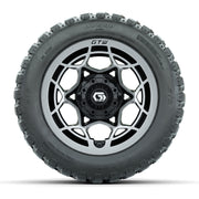 GTW® Nexus Black with Silver Face 12 in Wheels with 20X10-12 Nomad Steel Belt Radial All-Terrain Tires – Full Set