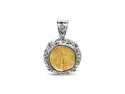 Fancy Solid White/Yellow/Rose Gold Handmade Coin Pendant , 1/10oz Coin ,