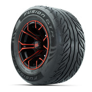 GTW® Spyder Black/Red 12 in Wheels with 255/55-R12 Fusion GTR Steel Belt Radial Street Tires – Full Set