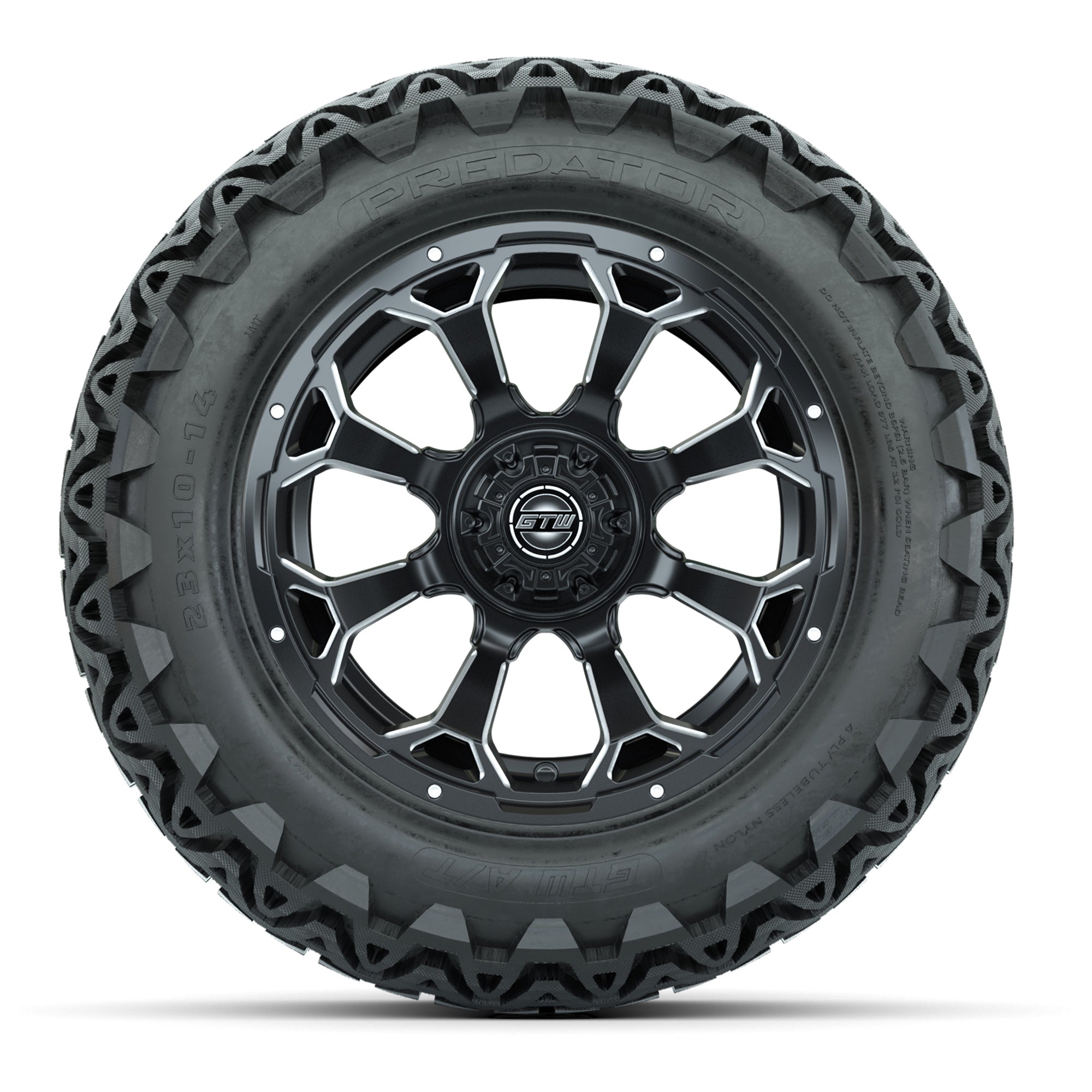 Set of (4) 14 in GTW Raven Wheels with 23x10-14 GTW Predator - 3/4 view