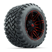 GTW® Stealth Red/Machined 12 in Wheels with 22X11-R12 Nomad Steel Belt Radial All-Terrain Tires – Full Set