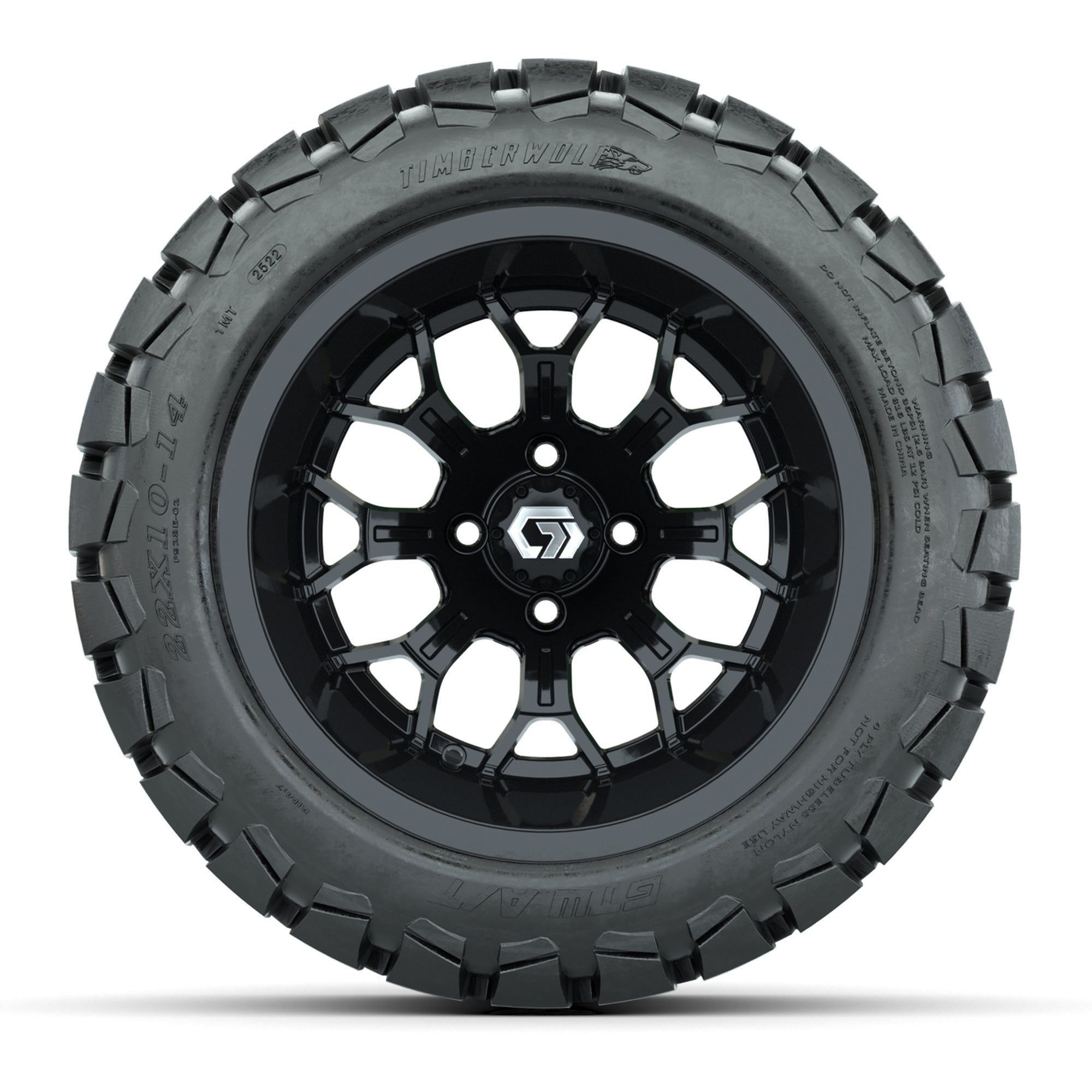 GTW Assault Gloss Black 14 in Wheels with 22X10-14 Timberwolf All-Terrain Tires – Full Set
