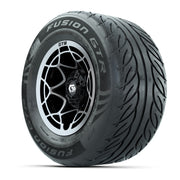 GTW® Nexus Black with Silver Face 12 in Wheels with 255/55-R12 Fusion GTR Steel Belt Radial Street Tires – Full Set