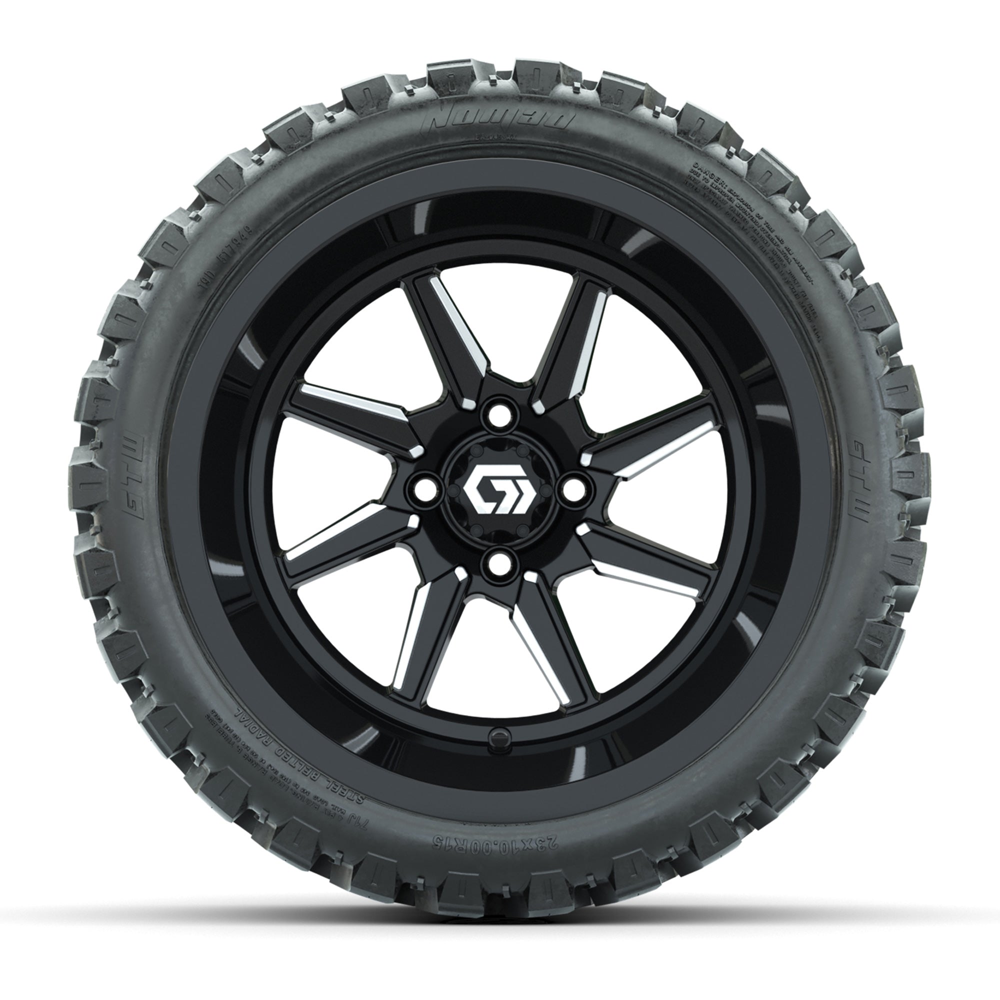 GTW Reaper Black/Machined 15 in Wheels with 23X10-R15 Nomad Steel Belted Radial All-Terrain Tires – Full Set