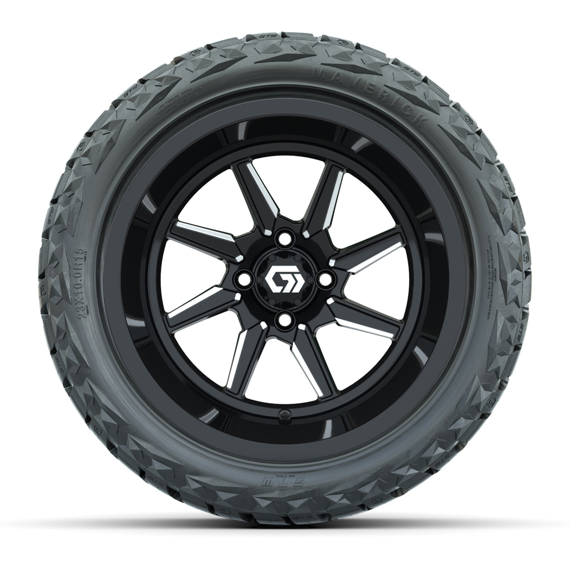 GTW Reaper Black/Machined 15 in Wheels with 23X10-R15 Maverick Steel Belted Radial All-Terrain Tires – Full Set