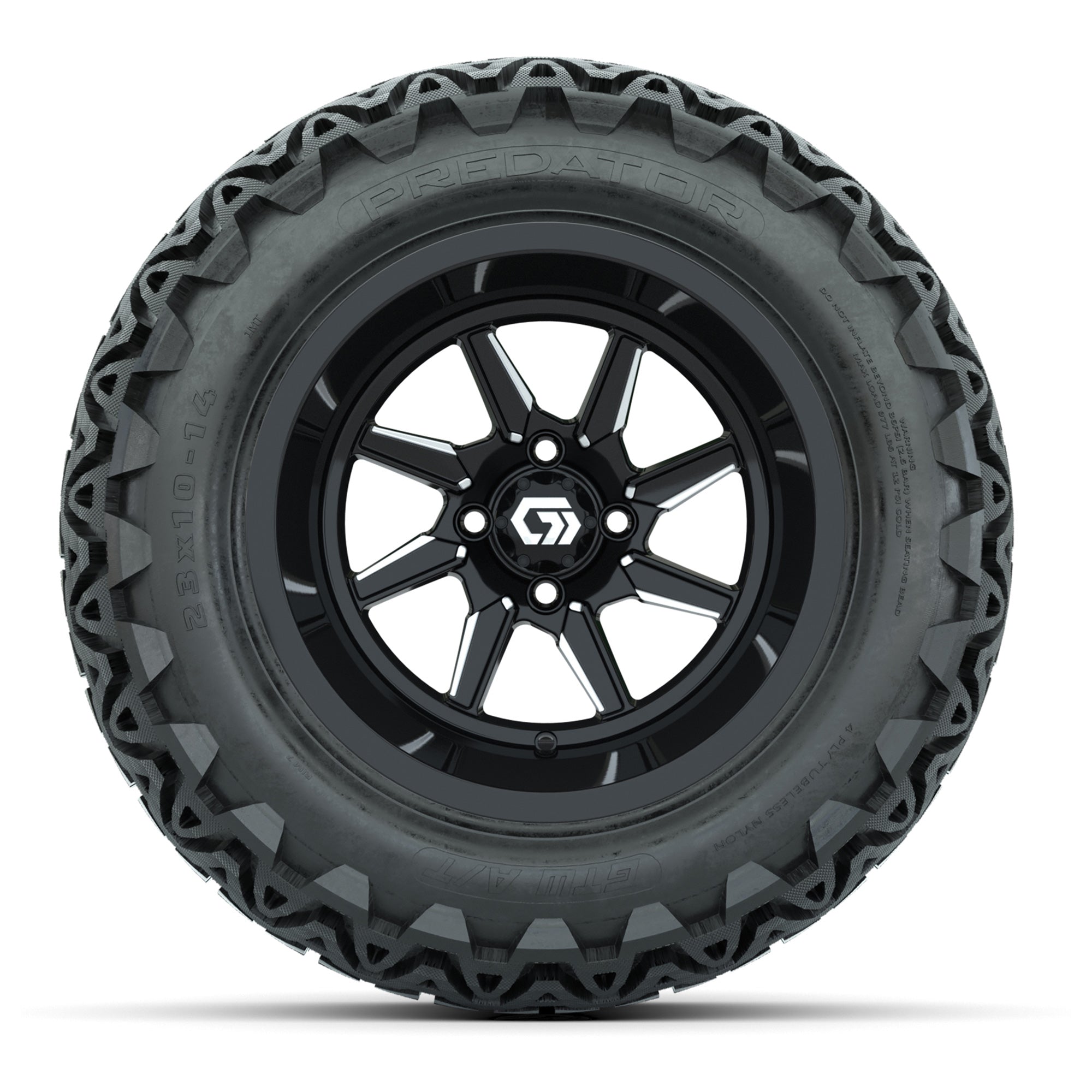 GTW Reaper Black/Machined 14 in Wheels with 23X10-14 Predator All-Terrain Tires – Full Set