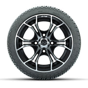 GTW Spyder Machined and Black 12 in Wheels with 18in Fusion Street Tires – Set of 4
