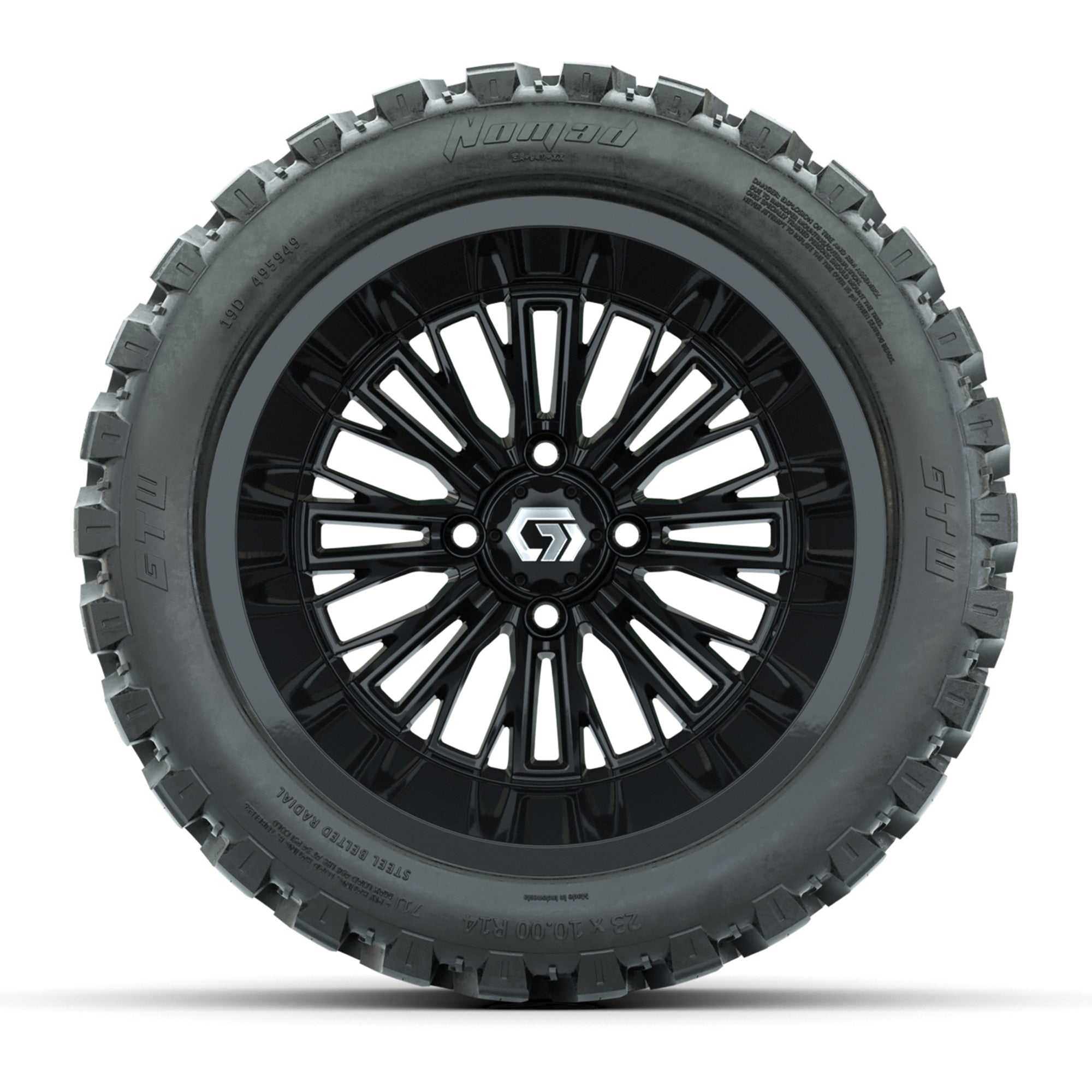GTW Viper Gloss Black 14 in Wheels with 23X10-R14 Nomad Steel Belt Radial All-Terrain Tires – Full Set