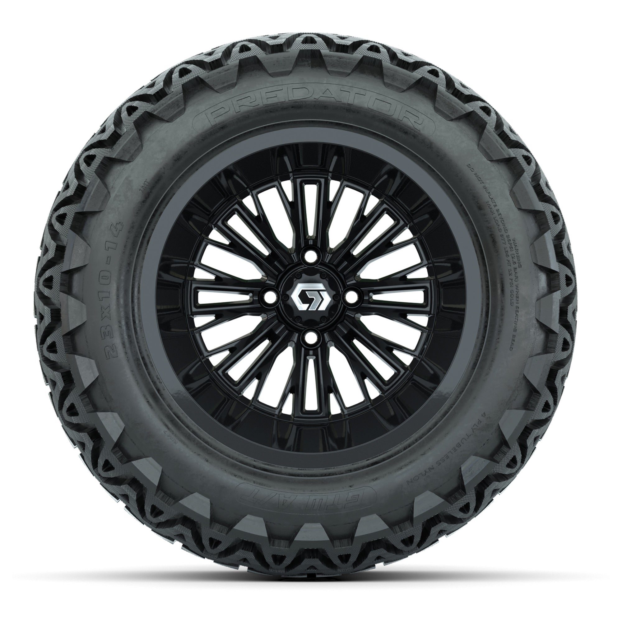 GTW Viper Gloss Black 14 in Wheels with 23X10-14 Predator All-Terrain Tires – Full Set