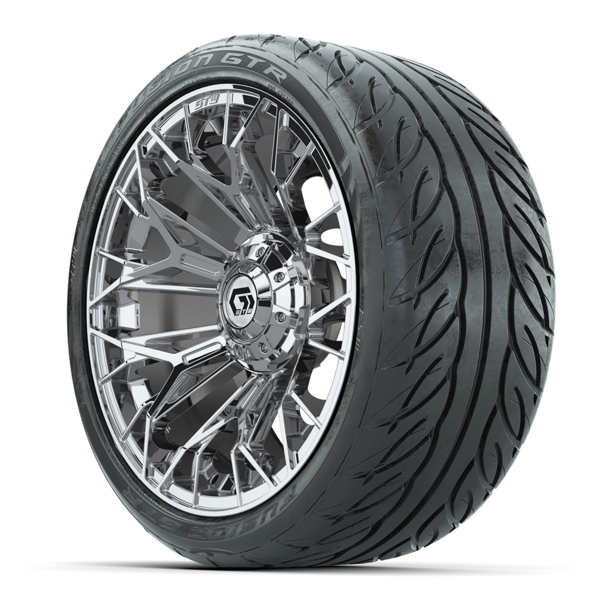 Set of (4) 15 in GTW® Stellar Chrome Wheels with 215/40-R15  - 3/4 view