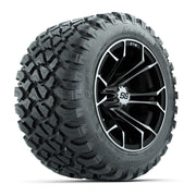 GTW® Spyder Black/Machined 12 in Wheels with 22X11-R12 Nomad Steel Belt Radial All-Terrain Tires – Full Set