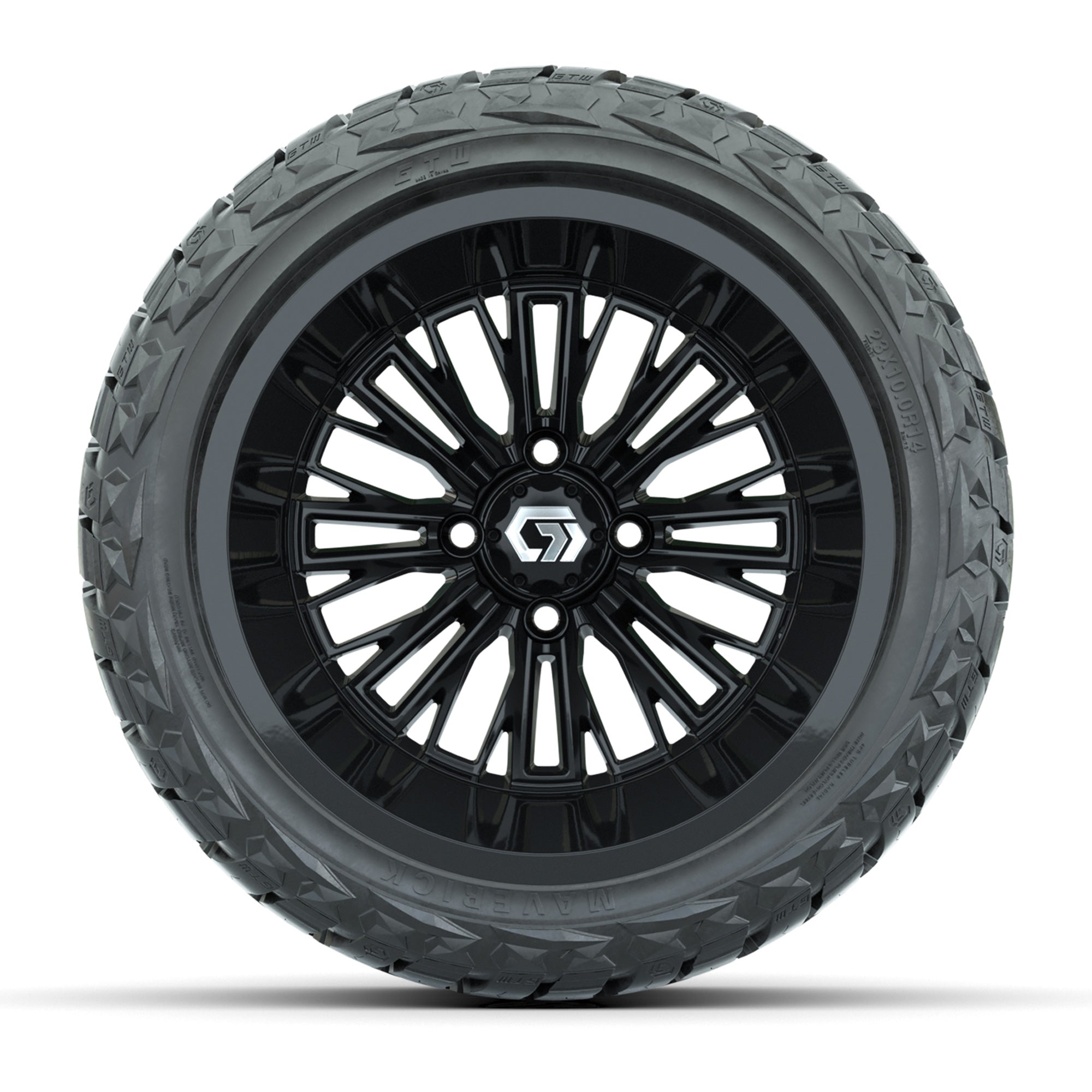 GTW Viper Gloss Black 14 in Wheels with 23X10-R14 Maverick Steel Belted Radial All-Terrain Tires – Full Set