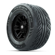 GTW® Shogun Gloss Black 12 in Wheels with 255/55-R12 Fusion GTR Steel Belt Radial Street Tires – Full Set