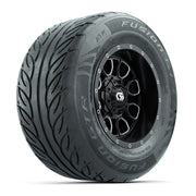 GTW® Volt Black/Machined 12 in Wheels with 255/55-R12 Fusion GTR Steel Belt Radial Street Tires – Full Set