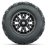 GTW® Stellar Black/Machined 12 in Wheels with 25X10-12 Barrage Mud Tires – Full Set