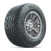 GTW® Stellar Chrome 12 in Wheels with 255/55-R12 Fusion GTR Steel Belt Radial Street Tires – Full Set