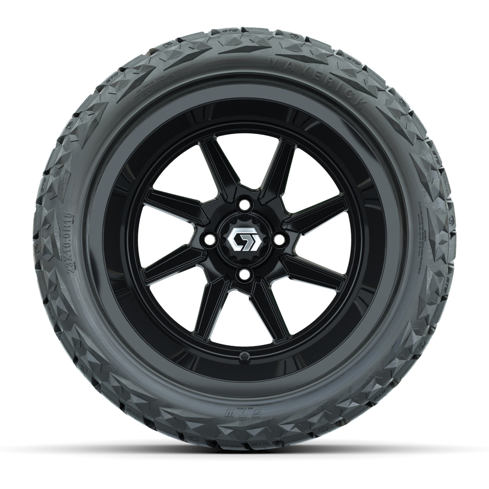 GTW Reaper Gloss Black 15 in Wheels with 23X10-R15 Maverick Steel Belted Radial All-Terrain Tires – Full Set