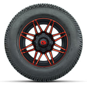GTW® Stealth Red/Machined 12 in Wheels with 255/50-12 Excel Classic Street Tires – Full Set