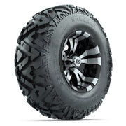 GTW® Vampire Black/Machined 12 in Wheels with 25X10-12 Barrage Mud Tires – Full Set